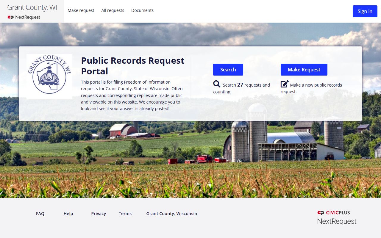 Grant County NextRequest public records request portal
