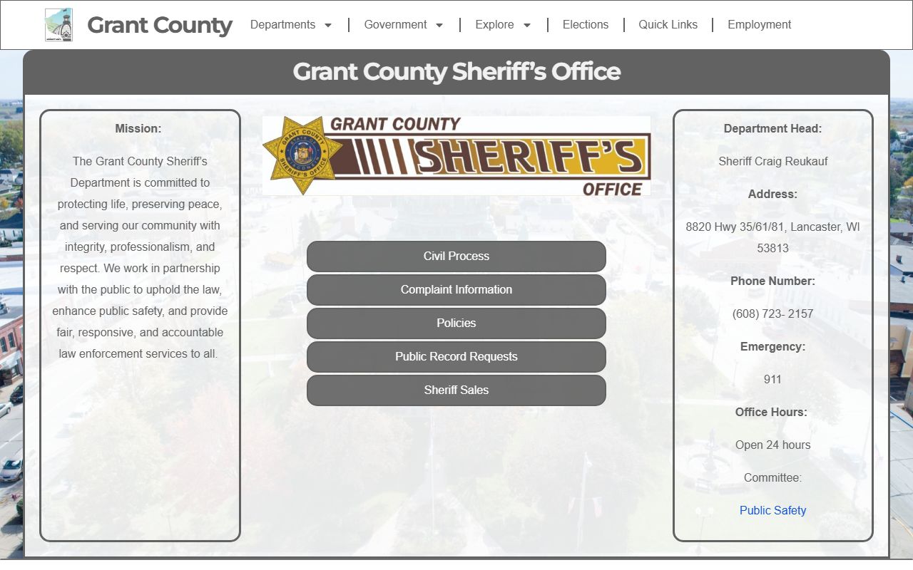 Grant County inmate population Sheriff Office contact page