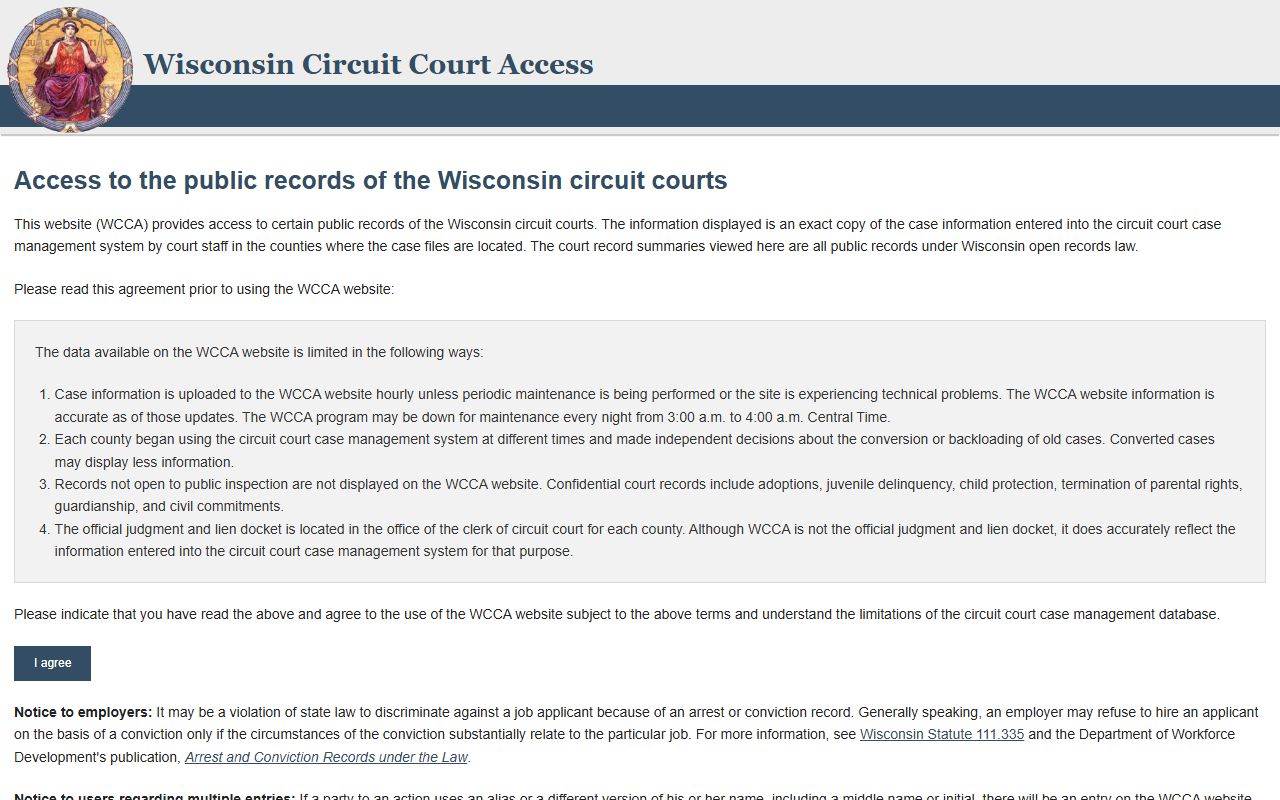 Wisconsin Circuit Court Access public case search portal