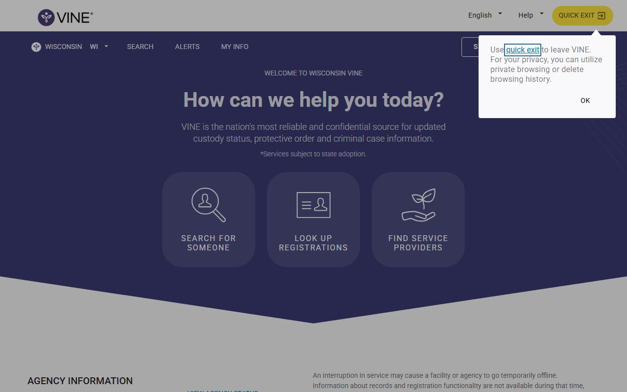 Wisconsin VINELink custody notification portal