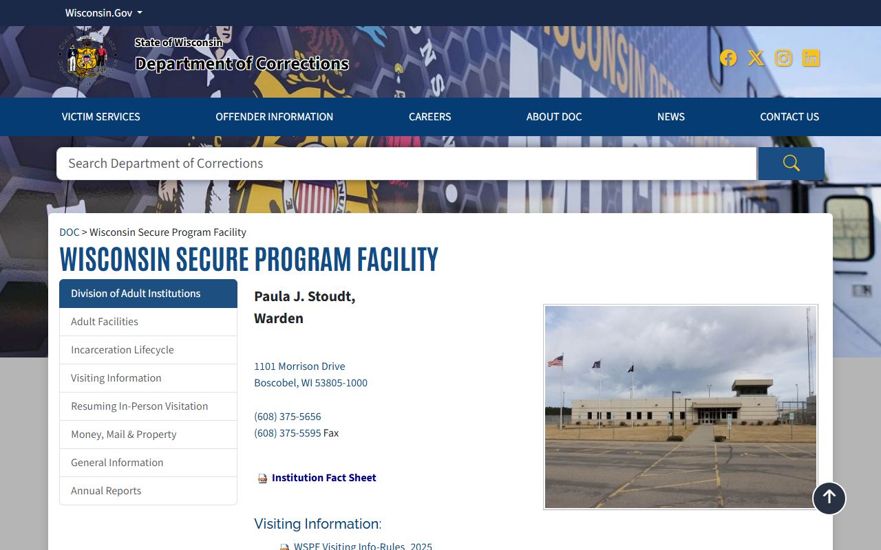 Wisconsin DOC page for Wisconsin Secure Program Facility in Boscobel